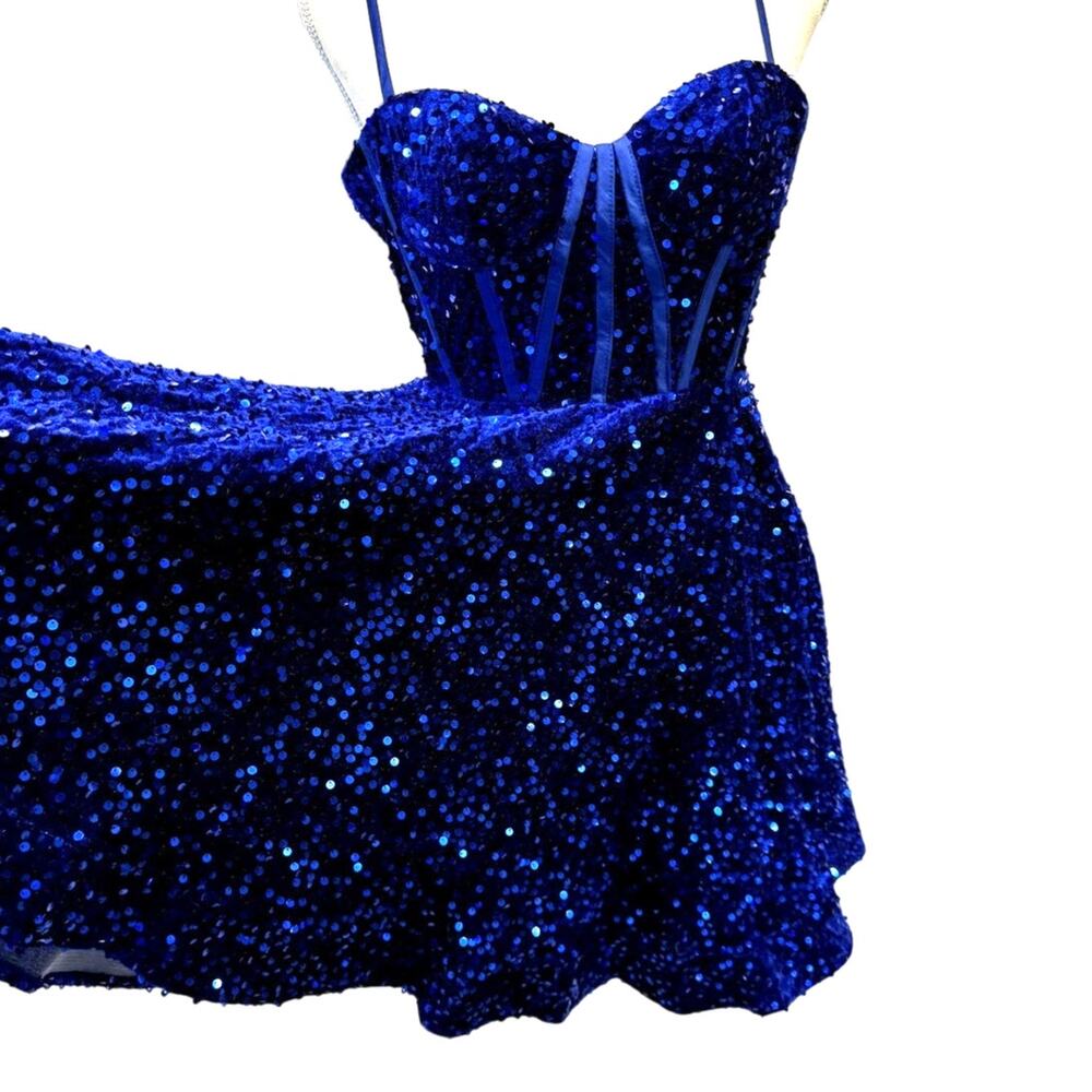 Elegant Blue Sequin Mini Dress